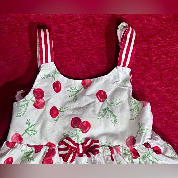 Girls White with Red Cherries Handkerchief Hem Tommy Bahama Size 4T Dress Lined - Picture 5 of 9